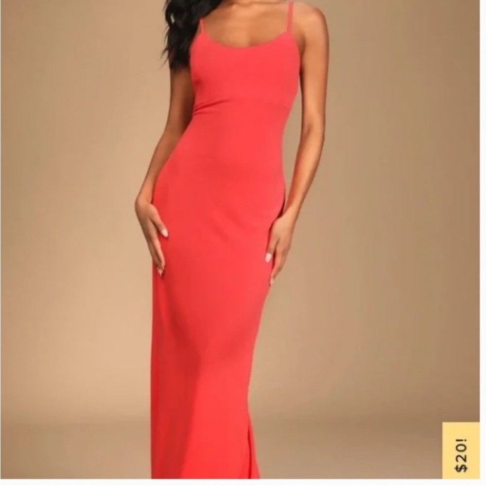NWT Lulu’s Boldest Romance Coral Pink Sleeveless Maxi Dress size Large